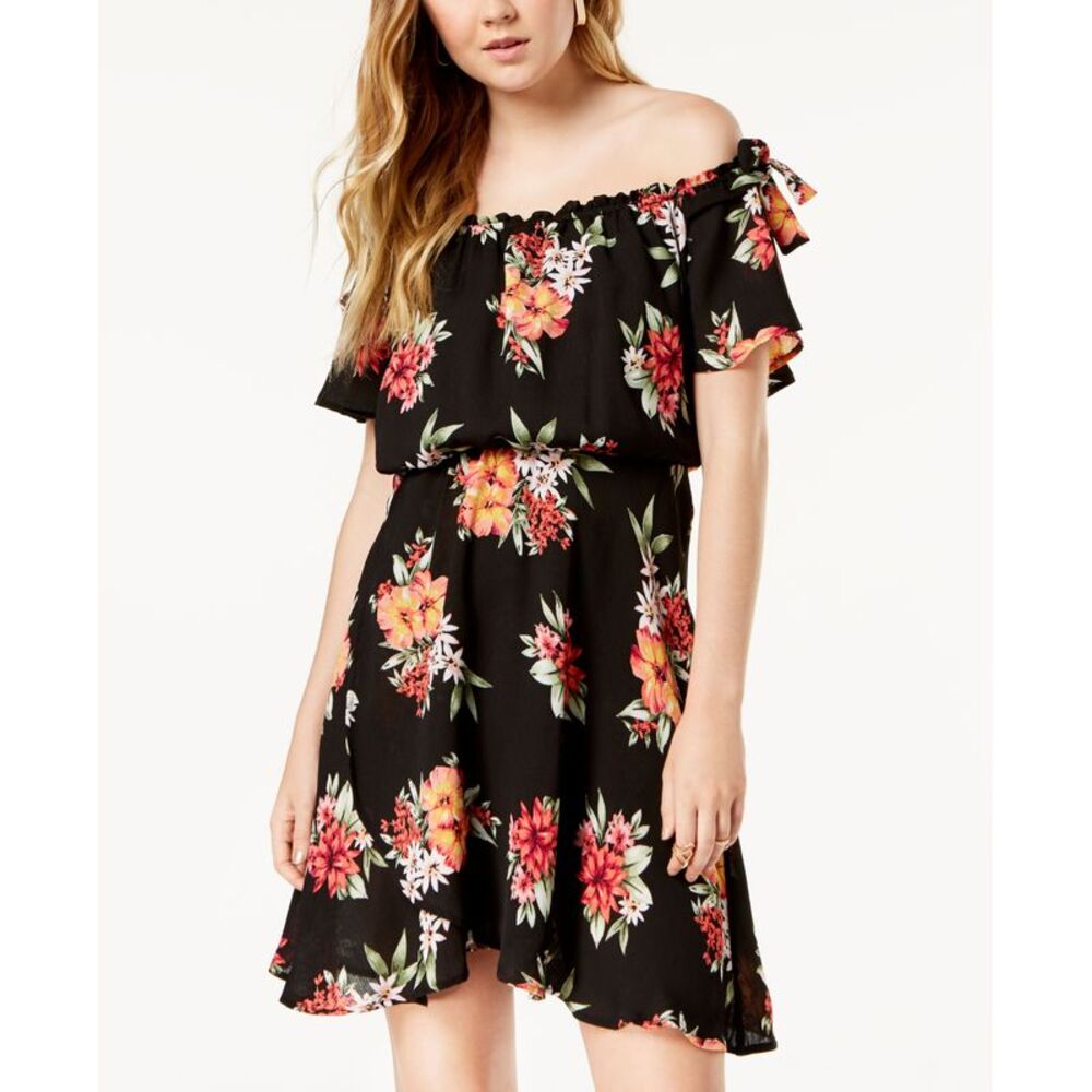 Sequin Hearts Juniors Printed Off The Shoulder Dress